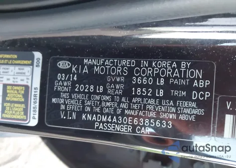 2014 Kia Rio Lx из США, поврежденный, VIN KNADM4A30E6385633